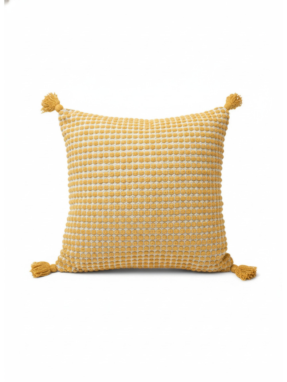 Handwoven Yellow Decorative Throw Pillow with Tassels